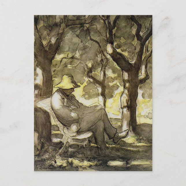 Postal Leer en un jardín (Anverso)