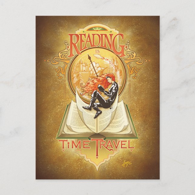 Postal Leer es viajar en el tiempo (Anverso)