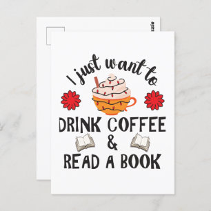 Postal Leer Libro Y Beber Café