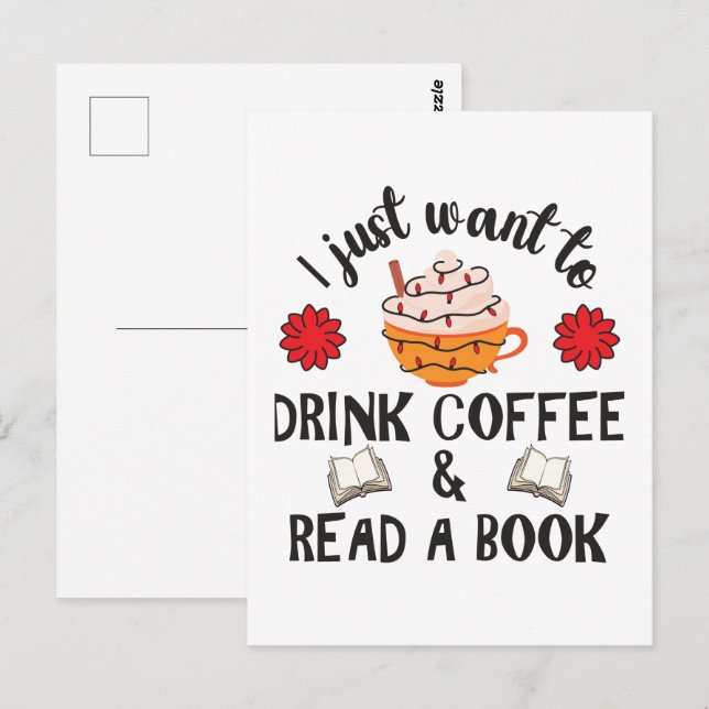 Postal Leer Libro Y Beber Café (Anverso / Reverso)