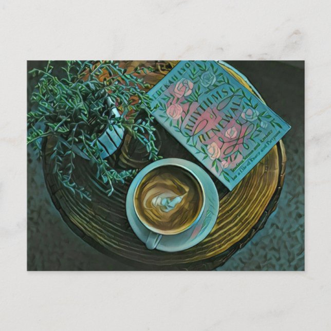 Postal Leer libros, beber café (Anverso)