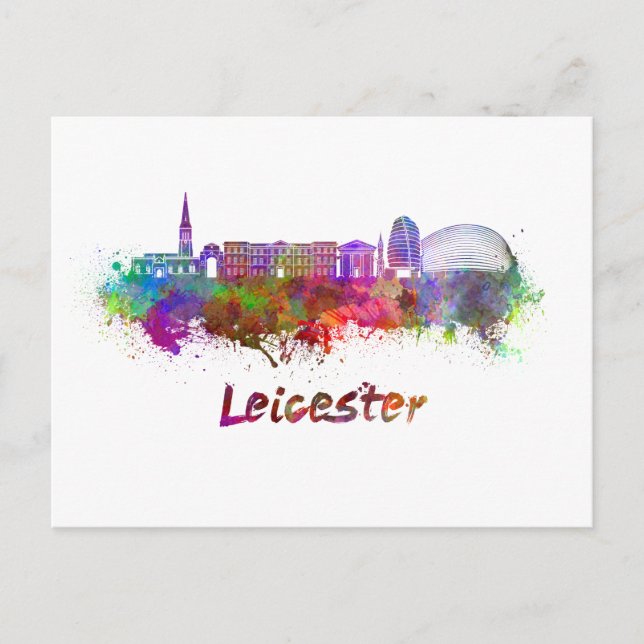 Postal Leicester skyline in watercolor (Anverso)