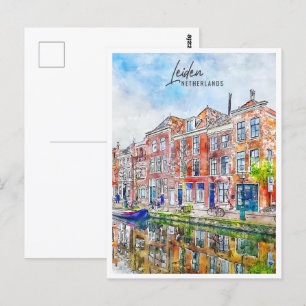 Postal Leiden Netherlands Travel Place Watercolor