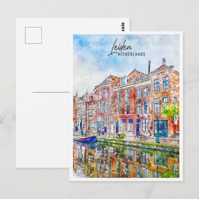 Postal Leiden Netherlands Travel Place Watercolor (Anverso / Reverso)