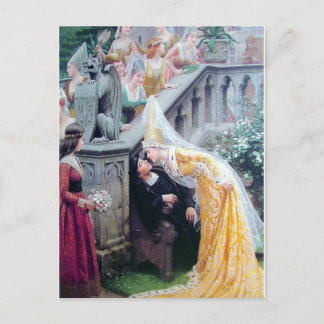 Postal leighton el beso de una mujer medieval besando al 
