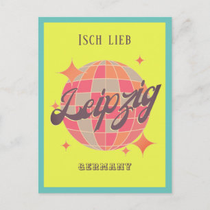 Postal Leipzig Alemania colorida decoración amarilla