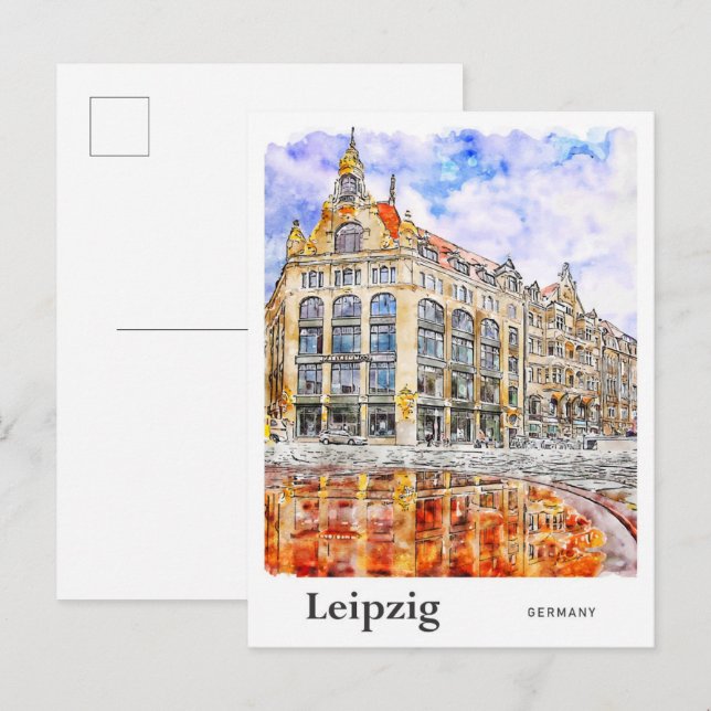 Postal Leipzig Alemania Trayectoria de mano acuática (Anverso / Reverso)