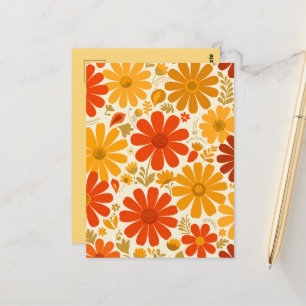 Postal Lejano Alegre Retro Margaritas Naranja Quemada Dor