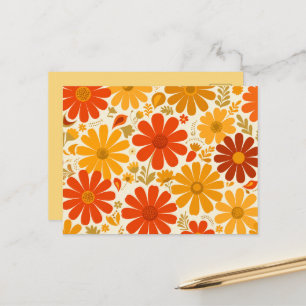 Postal Lejano Alegría Retró Daisies Naranja Quemado Oro