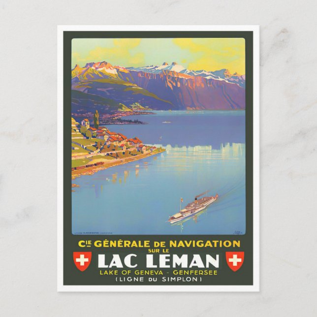 Postal Leman lake Suiza Viaje vintage Postcard (Anverso)