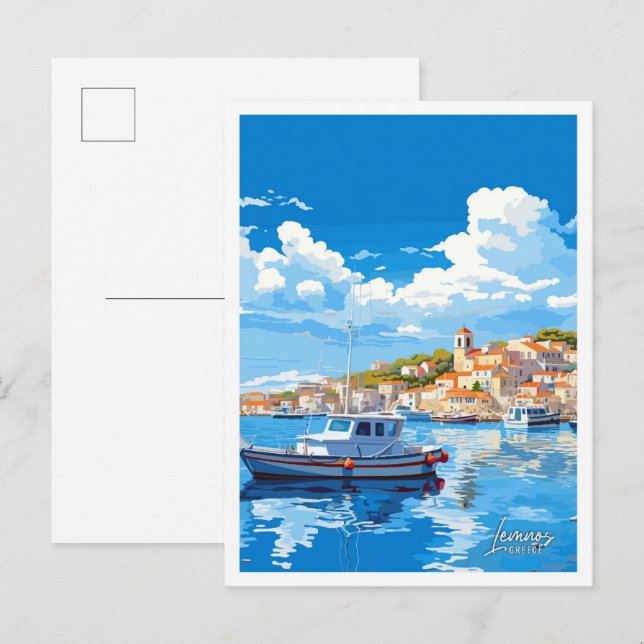 Postal Lemnos Grecia Art Vintage Travel Ilustracion (Anverso / Reverso)