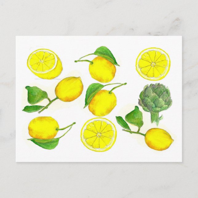Postal Lemon Citrus Fruit Watercolor Pintura (Anverso)