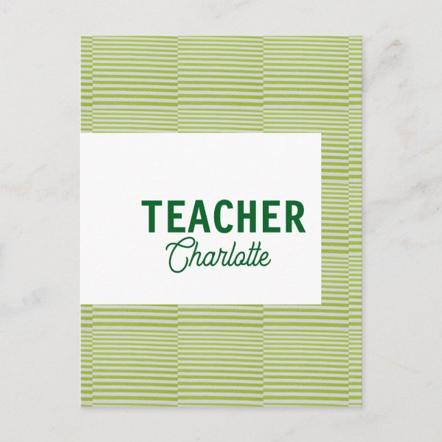 Postal Lemon green white stripes teacher professor name c (Anverso)