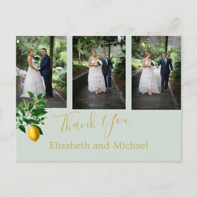 Postal Lemon Mint Green Elegant Wedding Gracias (Anverso)