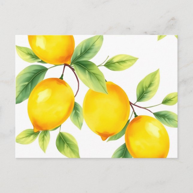 Postal Lemones acuarelas con hojas verdes (Anverso)