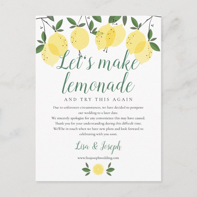 Postal Lemones cambian la fecha de postergación de la fot (Anverso)