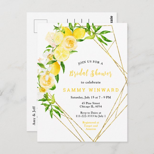 Postal Lemons and Flowers with Foliage Bridal Shower (Anverso / Reverso)