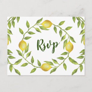 Postal Lemons & Greenery Wedding RSVP con opción de comid