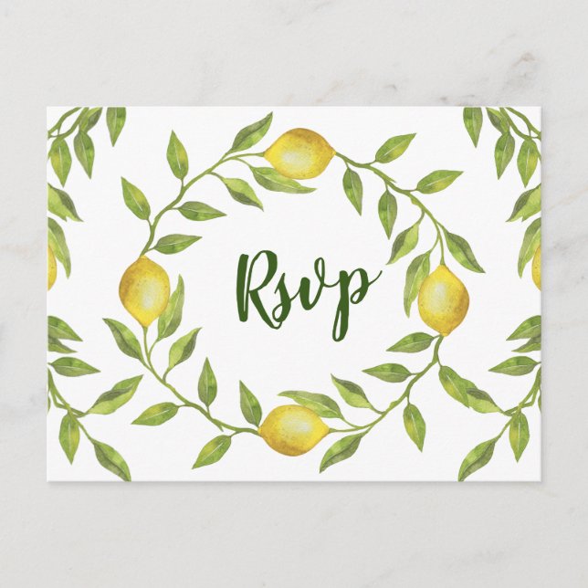 Postal Lemons & Greenery Wedding RSVP con opción de comid (Anverso)