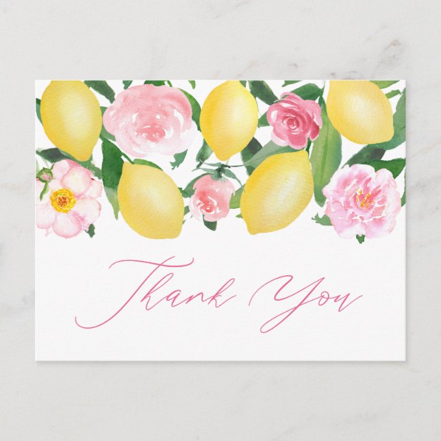 Postal Lemons Pink Floral Calligraphy Gracias (Anverso)
