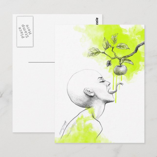 Postal Lengua de serpiente Apple Green splash Surreal art (Anverso / Reverso)