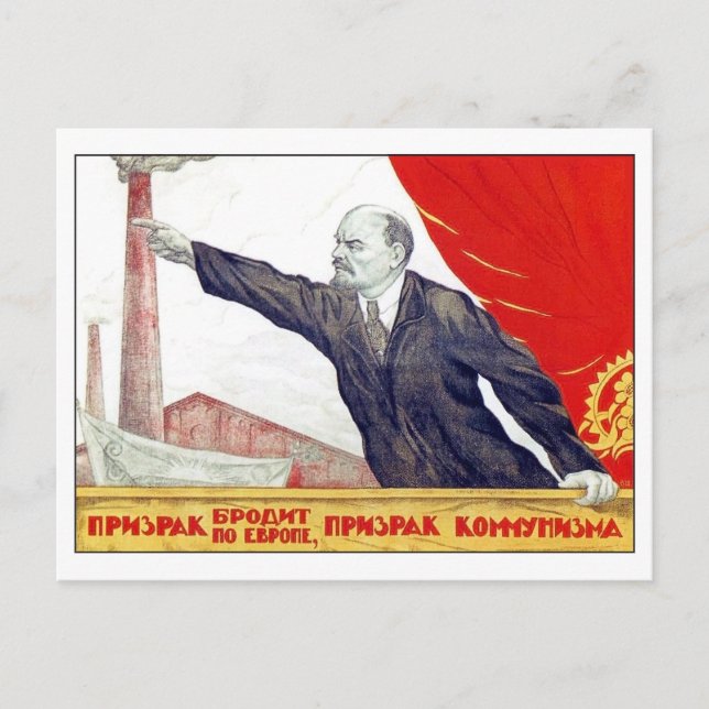 Postal Lenin señalando a una fábrica, propaganda soviétic (Anverso)