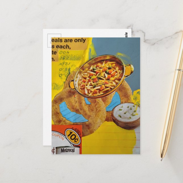 Postal Lentil Rings and Soup mixed media collage  (Anverso/Reverso In Situ)