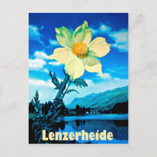 Postal Lenzerheide, Suiza, flor de verano en el lago