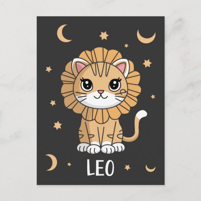 Postal Leo Kitten, una estrella ruidosa Leo Zodiac (Anverso)