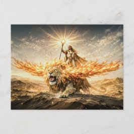 Postal Leo Zodiaco con Guerrero montando un León Alado Íg