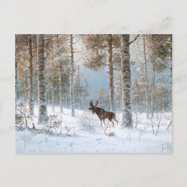 Postal Leodinovich: Alces en el bosque (Anverso)