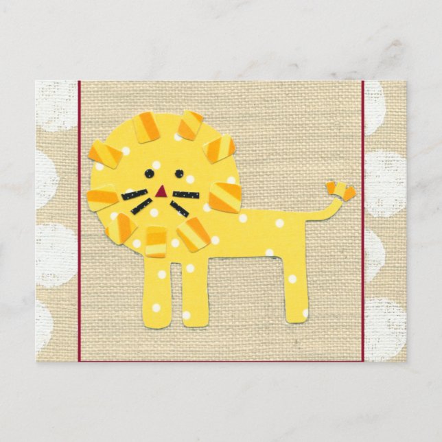 Postal León amarillo con puntos de polka blanco (Anverso)