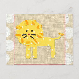 Postal León amarillo con puntos de polka blanco