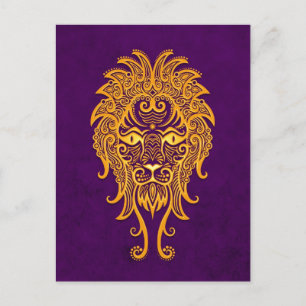 Postal León Amarillo Intrincado Zodiac en morado