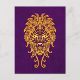 Postal León Amarillo Intrincado Zodiac en morado