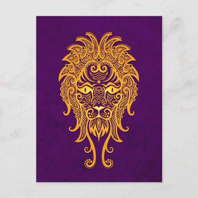 Postal León Amarillo Intrincado Zodiac en morado (Anverso)