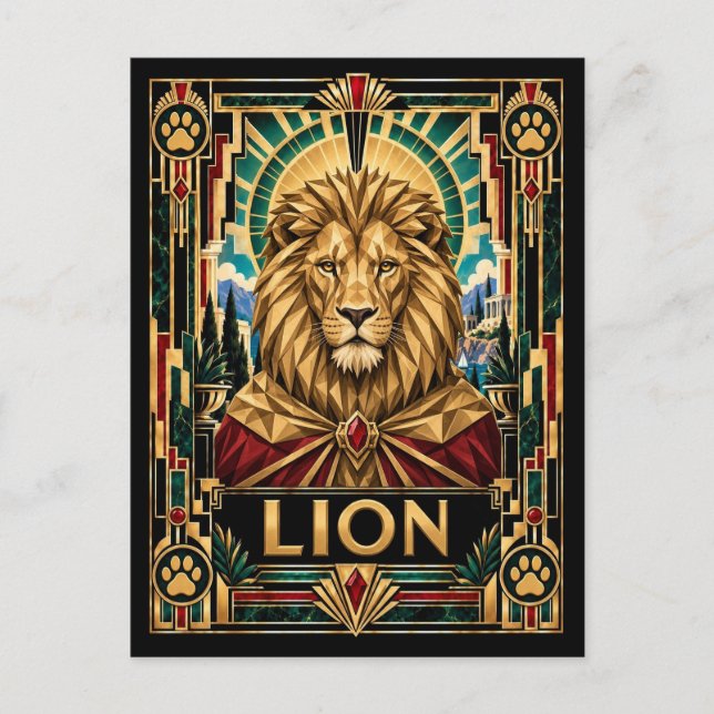 Postal León, Arte Deco Fauna (Anverso)