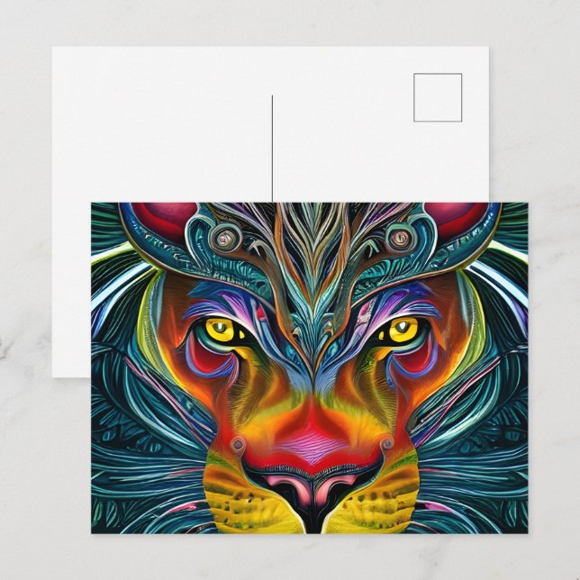 Postal León artsy mágico de fantasía (Anverso / Reverso)