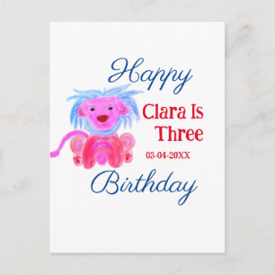 POSTAL LEÓN AZUL ROJO ANIMAL SALVAJE CUMPLEAÑOS TRES AGRE