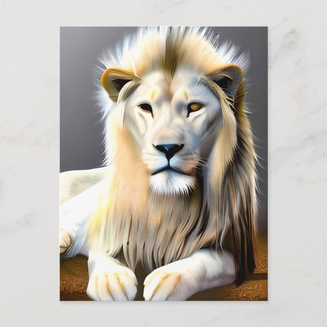 Postal León blanco majestuoso con ojos de diferentes colo (Anverso)