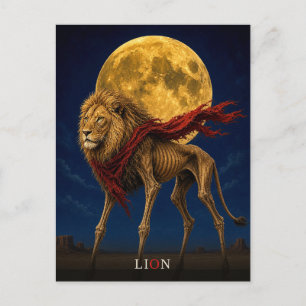 Postal León Bufanda Roja Gótico Surrealista