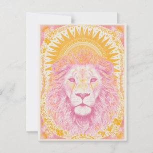Postal León celeste rosa y Naranja