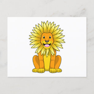Postal León con flor de girasol