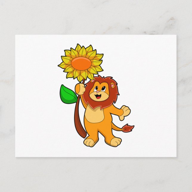 Postal León con flor girasol (Anverso)
