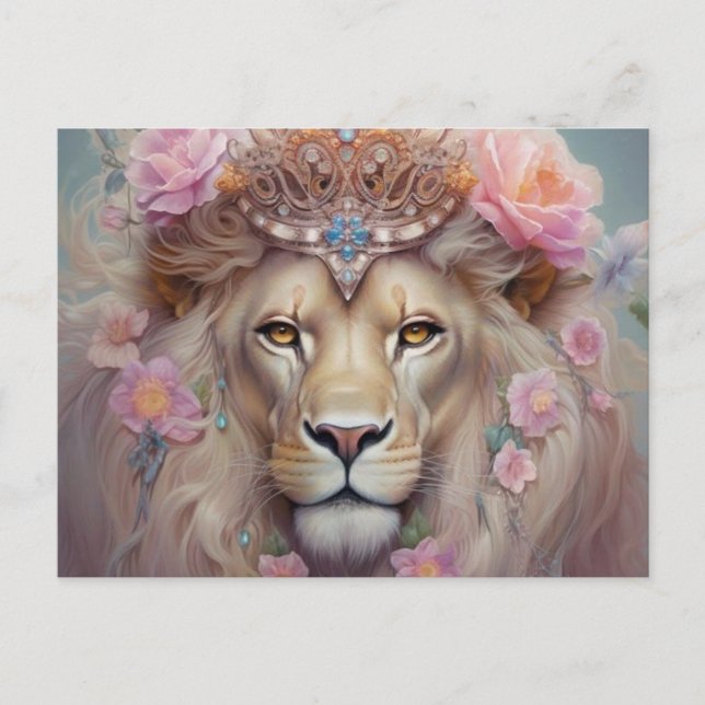 Postal León con flores (Anverso)