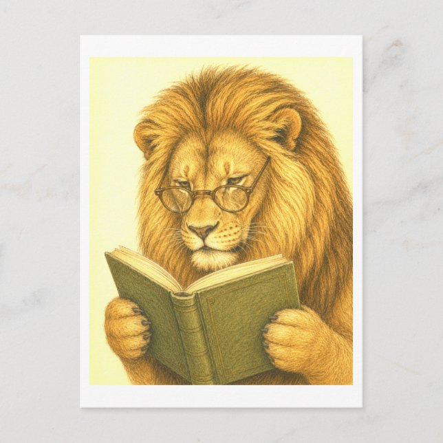 Postal León de estilo vintage leyendo (Anverso)