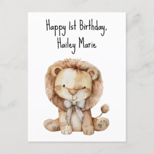 Postal León de peluche personalizado para primer cumpleañ