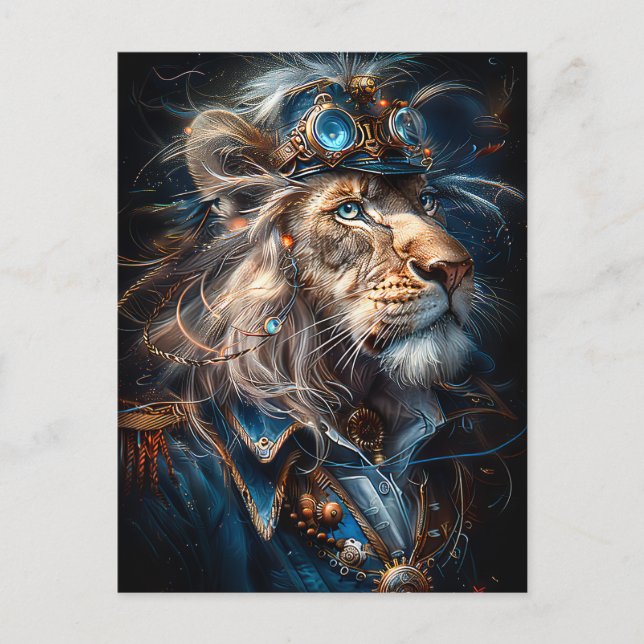 Postal León de Steampunk (Anverso)