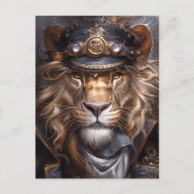 Postal León de Steampunk (Anverso)