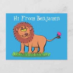 Postal León feliz con ilustracion personalizado de maripo